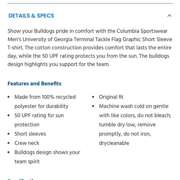 COLUMBIA GEORGIA BULLDOGS TACKLE FLAG TEE - Picture 9 of 9